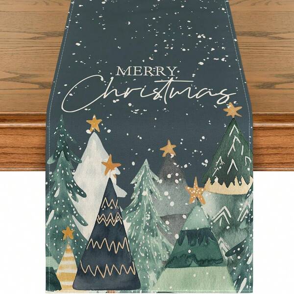 1 Stück Tischläufer mit Weihnachtsbaummuster, bedruckter Polyester Weihnachtsdekoration für Wohnzimmer, Kaffeetisch, Esszimmer, Eingangsbereich