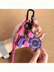 Design Contrasting Color Sports Style Barbell & Dumbbell Pendant, Fitness Accessory Fitness-Inspired Keychains Lanyard, Fitness Barbell & Dumbbell Keychains Charms, Gym Barbell Dumbbell Board Bottle Pendant, Backpack Charm, Exercise Workout Keychain, - 彩色 - 查看 2