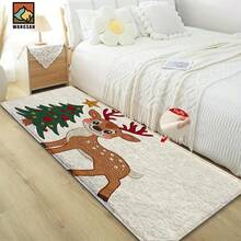 1pc/2pcs Christmas Deer With Tree Pattern Bathroom Anti-Slip Mat, Faux Cashmere Material, Plush Decoration Suitable For Bathrooms, Doorways, Kitchens & Festive Decorations, Machine Washable, Gift Idea