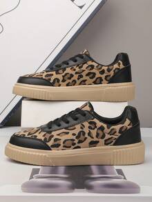 Women's Leopard Print Casual Sneakers, Comfortable Sports Flat Shoes For Driving, Running, Hiking, Skateboarding, Low-Top Lace-Up - Black - View 13