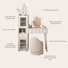 Vanity Desk Set with One - Tri - Colour Mirror, 2 Drawers, Hidden Storage Shelves, Cushioned Stool, White Dressing Table Bedroom - 90 cm - Ver 7