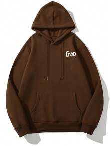 Krometka Men's Autumn/Winter Faith Power Graphic Hoodie, Apricot Color | Slogan & Attitude - Brown - View 7