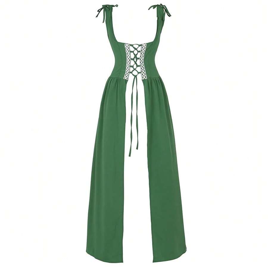 Zhitunemi Renaissance Dress Women Costume Pirate Peasant Dress For Women Medieval Dress Renaissance Costume{"Size_name":"Medium","Color_name":"Green"} - màu xanh lá - Xem 1