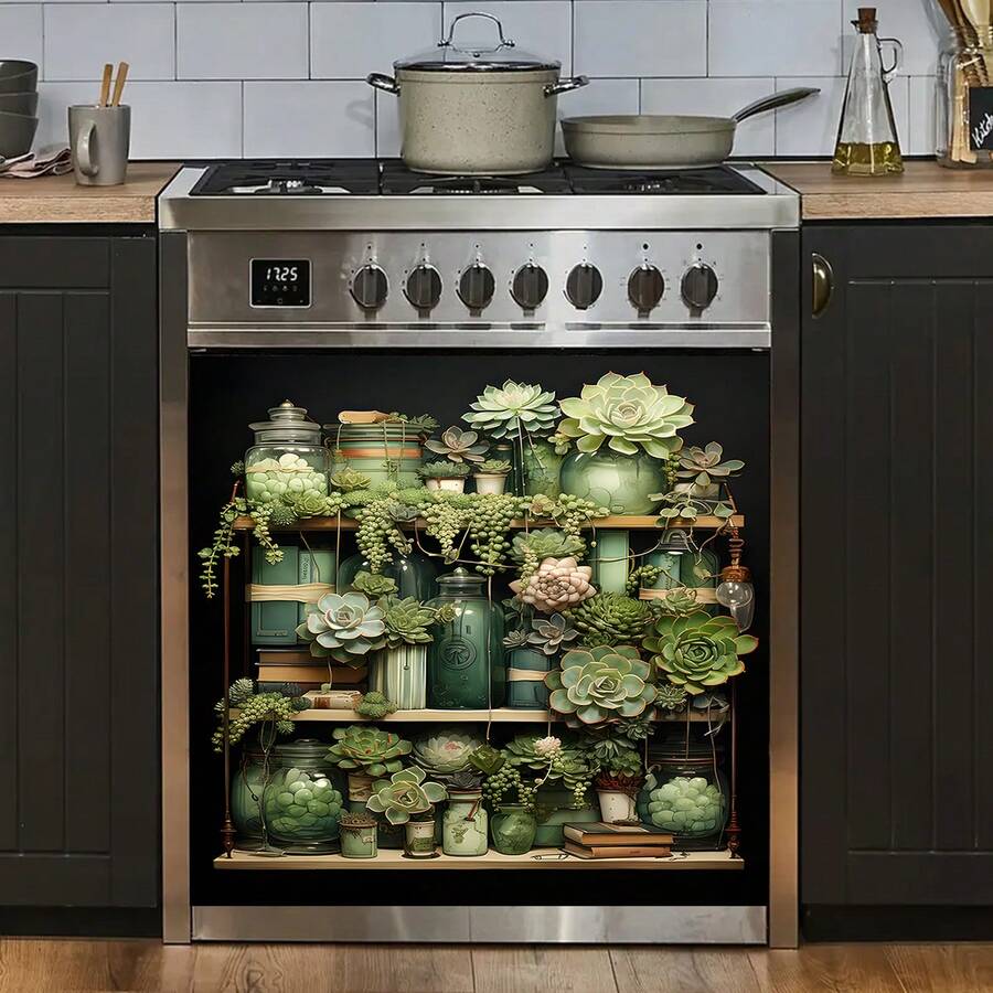 Magnetic Stickers, Succulent Green Plant Dishwasher, Refrigerator Stickers, Stove Cover Pads, Enhance Space Quality, Make Appliances Wear-Resistant And Scratch-Resistant, Self-Adhesive, Firmly Attached, Suitable For Refrigerator, Dishwasher, Sterilizer, Washing Machine