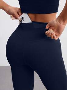 FWH Pantalones de yoga de cintura alta con diseño de pierna acampanada, elegantes y versátiles para uso casual, deportivo y al aire libre. Con bolsillos, efecto estilizador de caderas y abdomen, y alargador de piernas. - Azul Marino - Ver 8