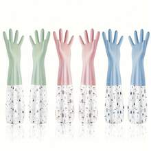 3 Pairs Of PVC Dishwashing Gloves Home And Kitchen Use, Household, Elastic Cuffs, Suitable Toilet And Yard Cleaning, Practical PVC Gloves - S - Xem 8