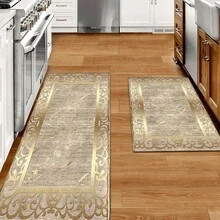 1 pieza Alfombra de lujo con estampado abstracto dorado, tapete de lana sintética - Altamente absorbente, fácil de limpiar, adecuado para decoración del hogar, estilo rústico, entrada, interior, habitación, cocina, comedor, oficina pequeña/oficina en casa, fregadero, lavandería, felpudo, tapete de cocina, antideslizante - Multicolor - Ver 12