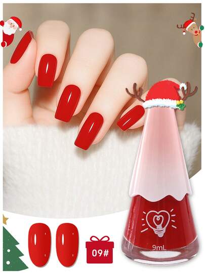 Vernis à ongles, séchage rapide, à base d'eau, pour femmes et adolescentes, 1 vernis à ongles pelable 9 ml, avec bouchon rose en forme de sapin de Noël, rouge vif, facile à utiliser, salon de manucure, fournitures pour les ongles, cadeau de Noël pour femmes et filles, vernis à ongles pour le printemps, l'été, l'hiver, l'automne, pour les fêtes de Noël et le Nouvel An.