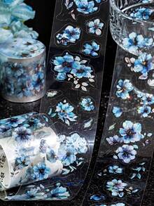 1 rolă bandă adezivă cu cerneală albă, decupată cu matriță PET, autocolante DIY pentru scrapbooking floral vintage, potrivite pentru cadouri, birou, casă, marcare, etichete, clasă, jucării, planificator pentru studenți, autocolante decorative vintage creative