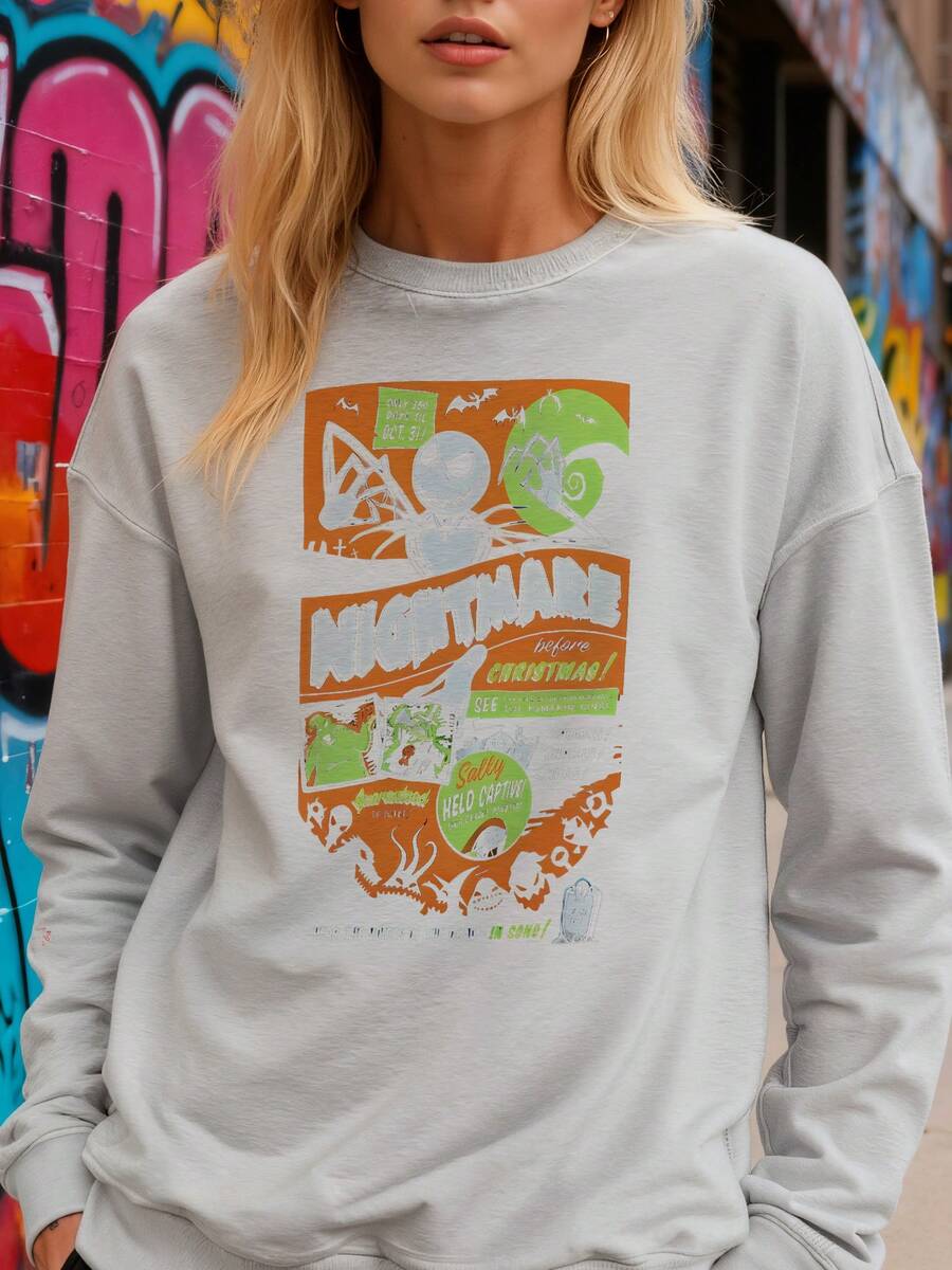Vintage Nightmare Before Christmas Long-Sleeve Sweatshirt T Shirt  WoWomen Unisex Tshirt SY886 - 灰色 - 查看 1