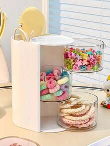 1pc Children's Room Rotating Desktop Storage Box, 2-Layer 3-Compartment Dust-Proof Hair Clip Organizer - Multicolor - View 3