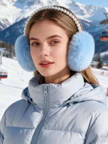 1个女士冬季毛绒耳罩，仿珍珠耳罩，派对头饰，日常时尚耳罩，户外保暖耳罩 白色耳罩 - 彩色 - 查看 4