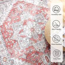 Soft Neutral Area Rugs 5x7, Washable Rug With Non Slip Backing, 5 X 7 Faux Cashmere Low-Pile Carpet, Cream White & Blue & Light Brown,  2025 Design - Red & Cream - View 8