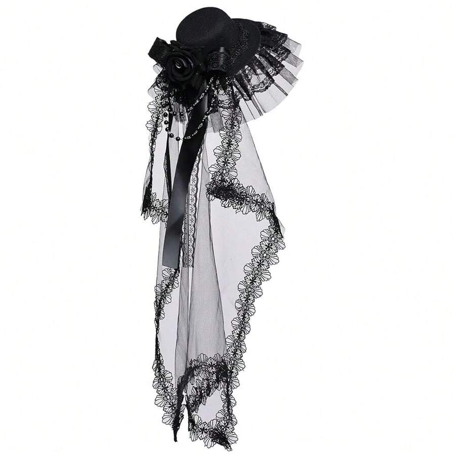 BPURB Novelties Mini Top Steampunk Accessories Hat For Women Lolita Headwear With Tulle{"Color_name":"Black"} - Black - 查看 1