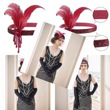 1 Pcs 1920s Flapper Headpiece Red Feather Headband Roaring 20s Gatsby Hair Accessories Red