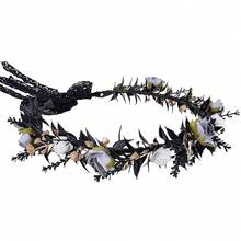 MOSTORY Black Flower Headpiece - Fairy Floral Crown Dark Elf Crown Elven Circlet For Renaissance Halloween Gothic Wedding Cosplay Renfaire Accessory Women{"Color_name":"Black-Blue"} - Black-blue - 查看 1