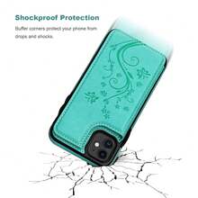 Compatible With IPhone 11 Case Wallet With Card Holder, Embossed Butterfly Premium PU Leather Double Magnetic Buttons Flip Shockproof Protective Cover For IPhone 11 6.1 Inch(Green){"Color_name":"Green"} - 多色4 - 查看 8