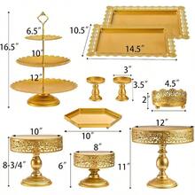 10 Pieces Gold Metal Cake Stand Set, Cupcake Holder Pastry Candy Fruits Serving Plate, Gold Dessert Table Stands And Trays Set Wedding Birthday Shower Bridal New Year Party - Vàng - Xem 2