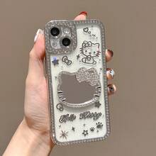 SANRIO 1 chiếc ốp lưng điện thoại Hello Kitty dễ thương có gương, chống sốc, bảo vệ điện thoại tương thích với iPhone 16/15/14/13/12/11/8/7/X/Pro, Pro Max - Món quà tuyệt vời cho các bạn gái, sinh nhật, Ngày Valentine. - Bạc - Xem 1
