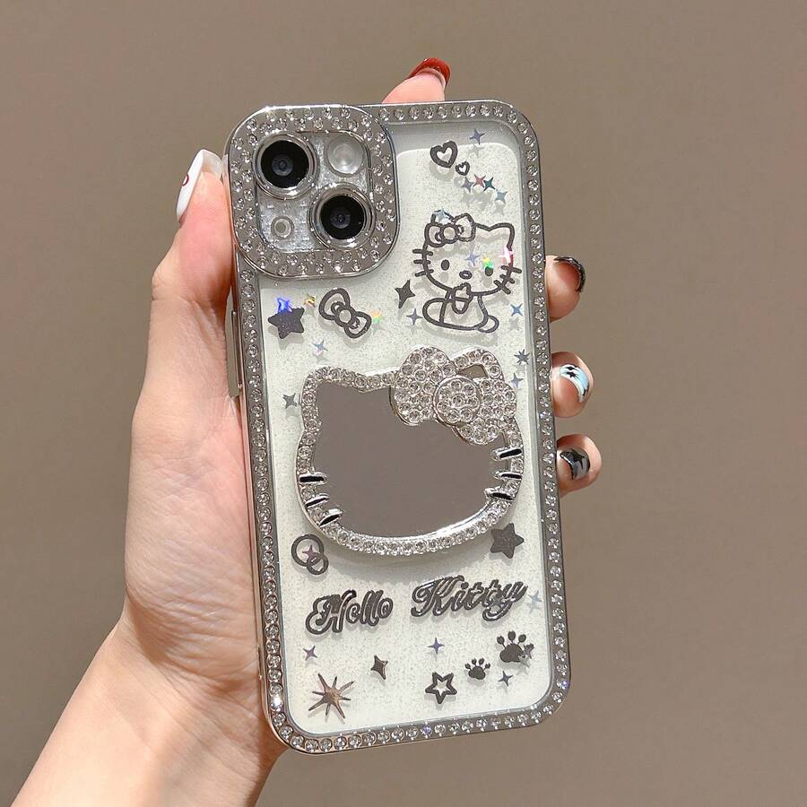 SANRIO 1 chiếc ốp lưng điện thoại Hello Kitty dễ thương có gương, chống sốc, bảo vệ điện thoại tương thích với iPhone 16/15/14/13/12/11/8/7/X/Pro, Pro Max - Món quà tuyệt vời cho các bạn gái, sinh nhật, Ngày Valentine. - Bạc - Xem 1