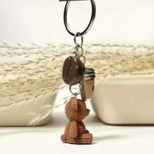 1pc Cute Teddy Bear Coffee Charm Keychain - Brown (Coffee Bean Color), With Metal Ring Closure - Birthday, Coffee Lover Gift, Party Favor, Bag & Notebook Decor - Women's Fashion Accessory, Fun Design, Durable Metal Ring, Ideal For Women And Men, Birthday, Christmas, Thanksgiving And Winter Gift, Coffee Shop Accessory