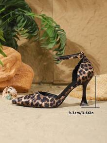 女士高跟鞋，尖头，秋冬新款时尚百搭，镜面珠光PU材质豹纹印花一脚蹬鞋，商务休闲优雅，细高跟 - 彩色 - 查看 5