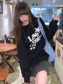 200g 100% Cotton T-Shirt 2025 Women's Summer Fashion Clothes Pattern Print Short Sleeve T-Shirt Couple Style Innerwear Outerwear Office Casual Round Neck Black Short Sleeve Tops - 黑色[運動衫/冬季上衣] - 查看 3