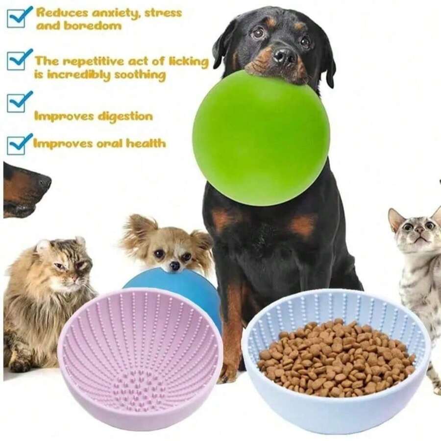 Bol d'alimentation pour animaux de compagnie à alimentation lente en silicone, bol d'alimentation pour chat et chien anti-dérapant et anti-renversement, tapis de léchage à ventouse pour la digestion