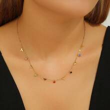 16/20 Inch Delicate Necklace Set, Lightweight Luxury Gold Color Necklace With Colorful Zirconia Stones, Everyday Wear Sophisticated Minimalist Design