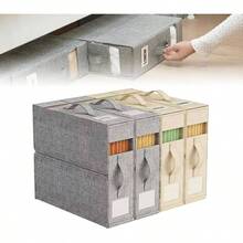 Gloryboom Multi - use Storage Bags 4pack Dustproof Organizer Bedding Quilts Blankets with Window Collapsible Zippered Container - Gris+Beige - Ver 2