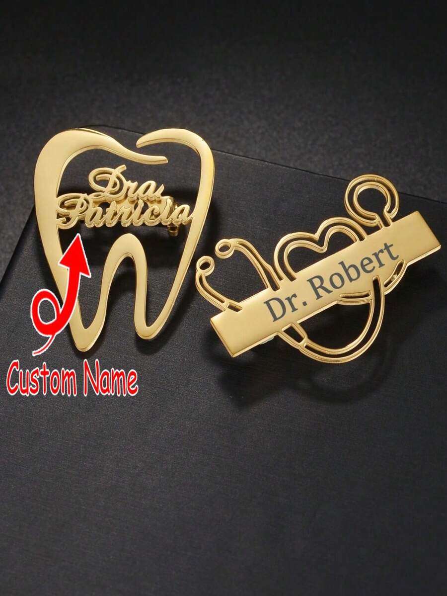 Customized Name Brooch Stainless Steel Dentist Doctor Jewelry Gift For Doctor- For Kids - Multicolor - View 1