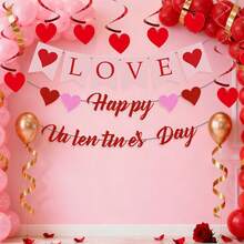 1套/3套红色心形横幅，适合情人节派对装饰、生日派对横幅串 - 彩色 - 查看 2