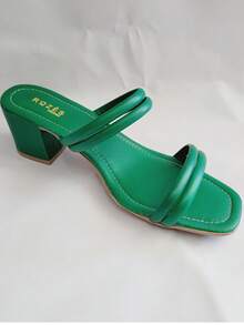 Women's Clog Sandal With Comfortable Medium Heel - 墨綠色 - 查看 2
