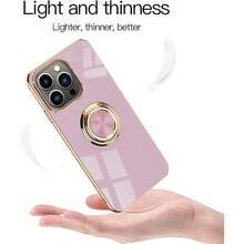 Omorro Compatible With IPhone 15 Pro Max Case With Ring Kickstand Holder 360° Rotation Ring Case With Stand Rose Gold Plating Edge Work With Magnetic Car Mount Case For Women Girls Black - Black - View 7