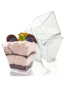 10/20/40/50 pezzi Mini coppette per dessert, piccole tazze di plastica trasparente inclinate, adatte per budini, mousse, gelatine e altri dessert, ideali per feste, mini torte gelato, decorazione dolci, feste di compleanno, matrimoni e altri eventi - Colori multipli/stili casuali - Visualizzare 10