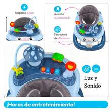 Andadera Plegable C con Sombrilla Hongo Musical Mod Bg1215 andadera plegable con diseño C Sombrilla Hongo Musical Mod Bg1215 asiento confortable arnes regulable rueda frontal con giro facil almacenaje plegado rapida apertura material duradero recomendada para primeros meses y paseo diario - Azul - Ver 3