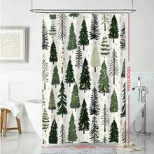 1 Christmas Tree Winter Simple Green And White Shower Curtain, Polyester Waterproof And Machine Washable, Suitable For Christmas Bathroom Or Shower Decoration, With 12 Hooks - Multicolor - View 6