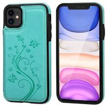 Compatible With IPhone 11 Case Wallet With Card Holder, Embossed Butterfly Premium PU Leather Double Magnetic Buttons Flip Shockproof Protective Cover For IPhone 11 6.1 Inch(Green){"Color_name":"Green"} - 多色4 - 查看 4