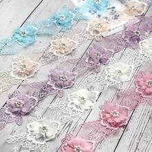 1 Yard Ren Organza Hoa Ngọc Trai Rộng 8cm, Chất Liệu May Thủ Công Bằng Ruy Băng Satin Thêu - Nhiều màu - Xem 1