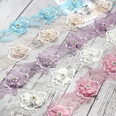 1 Yard Ren Organza Hoa Ngọc Trai Rộng 8cm, Chất Liệu May Thủ Công Bằng Ruy Băng Satin Thêu