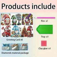 Set de 6 tarjetas de felicitación de pintura de diamantes DIY - Nueva serie de gnomos navideños, tarjetas decorativas hechas a mano con diamantes de cristal y 6 sobres, un regalo coleccionable especial para dejar marcas memorables, adecuado para Navidad, vuelta al colegio, cumpleaños y todas las invitaciones a fiestas, regalo perfecto para familiares, amigos y seres queridos