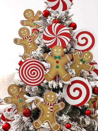 4 piezas/8 piezas Adorno grande de árbol de Navidad con remolino de bastón de caramelo, ramas de bastón de caramelo de menta rojo y blanco para decoración navideña, suministros de decoración para fondo de fiesta de Navidad