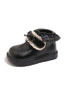 1 Pair Girls' Princess Boots, Soft Sole Anti-Slip Infant Hook And Loop Short Boots, Versatile Fashion Children Leather Waterproof Roman Style Boots, Toddler First Walking Shoes, Suitable For Spring, Autumn And Winter