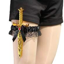 2 Pcs Pirate Sword With Lace Bow Womens Pirate Costume Toy Sword With Thigh Garter Pirate Costume Women Pirate Accessories{"Color_name":"Gold"} - Vàng - Xem 3
