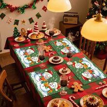 1pc/4pcs/6pcs/100pcs Christmas Reading Snowman Pattern Tableware, Heat-Insulating Tableware, Machine-Washable Polyester Tableware, Protective Tableware, Central Decoration, Daily Family Living Room Decoration, Suitable For Group Gathering Decoration - Multicolor - View 7