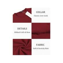 Men's Crew Neck Sweater Slim Fit Lightweight Sweatshirts Knitted Pullover For Casual Or Dressy Wear - 酒紅色 - 查看 6