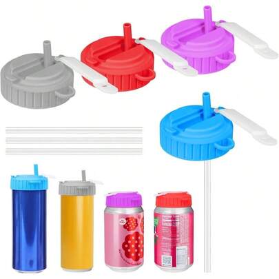 4 Pack Soda Can Lids With Straw, Can Cover, Reusable Silicone Can Covers Soda, Beer Cans, Beverage, BPA - Fits Standar Cans, Dishwasher