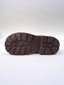 1 Pair Brown Girls' Tall Warm Thermal Lined Boots, Fashion Letter Print Anti-Slip Rubber Soft Sole Leather Patchwork Lining, Easy Pull-On Design, Round Toe Soft PU, Cute High-Top Princess Leather Boots, Suitable For 3-15 Years Old Girls, Casual, School, Holiday, Party, Autumn/Winter 2025 New - Brown - View 9