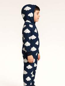 Pijama Mameluco de Una Pieza Estampado de Nubes Felpa Suave para Niño con Cierre Kigurumi Infantil - Azul Marino - Ver 3