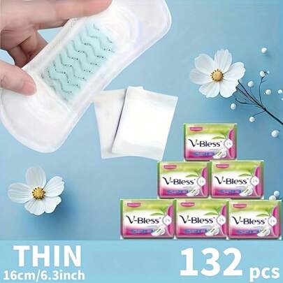 132-pack trosskydd, 6-pack, 22 st i 1-pack, mensskydd för kvinnor, daglig användning, ultratunna och andningsbara, läckagesäkert skydd, långvarig fräschör, bekväm passform, bärbar vid resor, oumbärlig för kvinnor